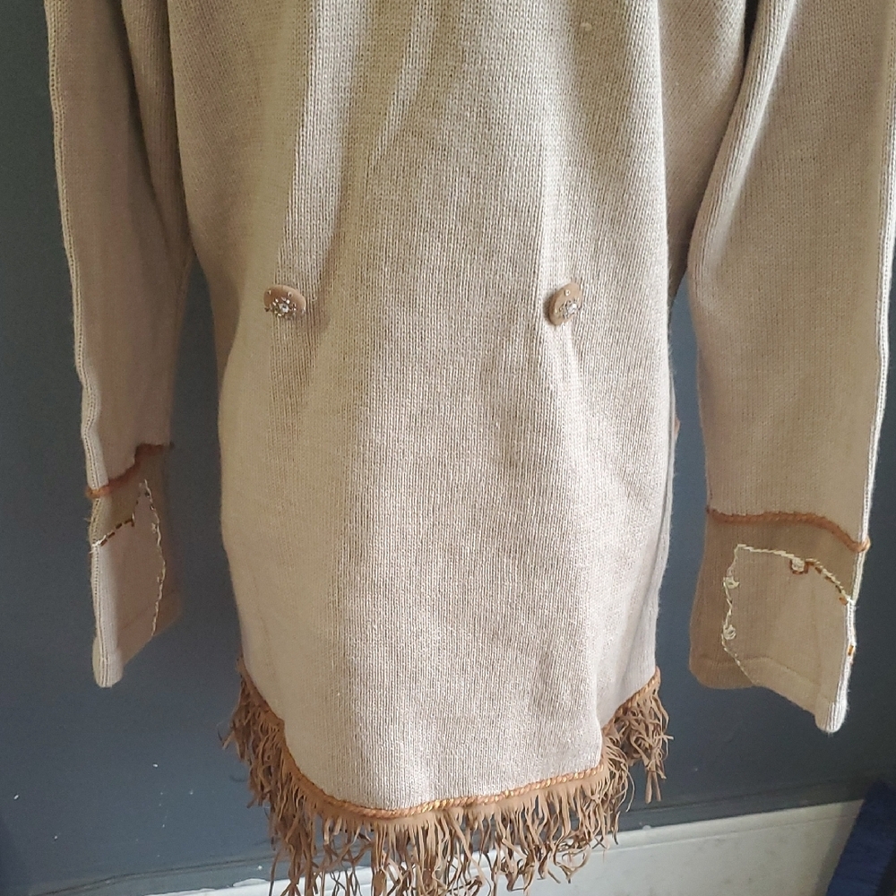 Vtg storybook  knits  Double-Breasted Jacket sweater with Fringe - Picture 8 of 16